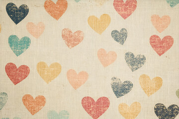 A textured background featuring colorful hearts in various sizes, ideal for romantic themes.