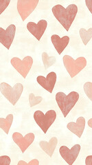 A patterned background featuring various hearts in soft pink and peach tones on a light backdrop.