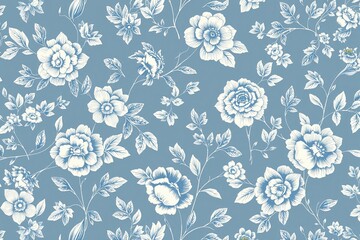 Vintage Blue and White Floral Pattern.generative AI
