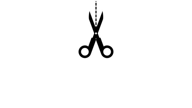 Cut Here, Tear Here, Scissor Cutting Dashed Line, Animated Scissor, 4k Animation Video Footage with Alpha Channel