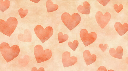 A soft, textured background featuring various hearts in warm hues, ideal for romantic themes.