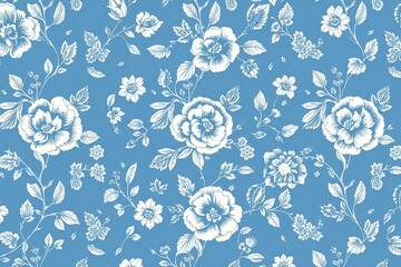 Vintage Blue and White Floral Pattern.generative AI
