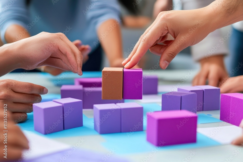 Aufkleber Team building with blocks on a table.