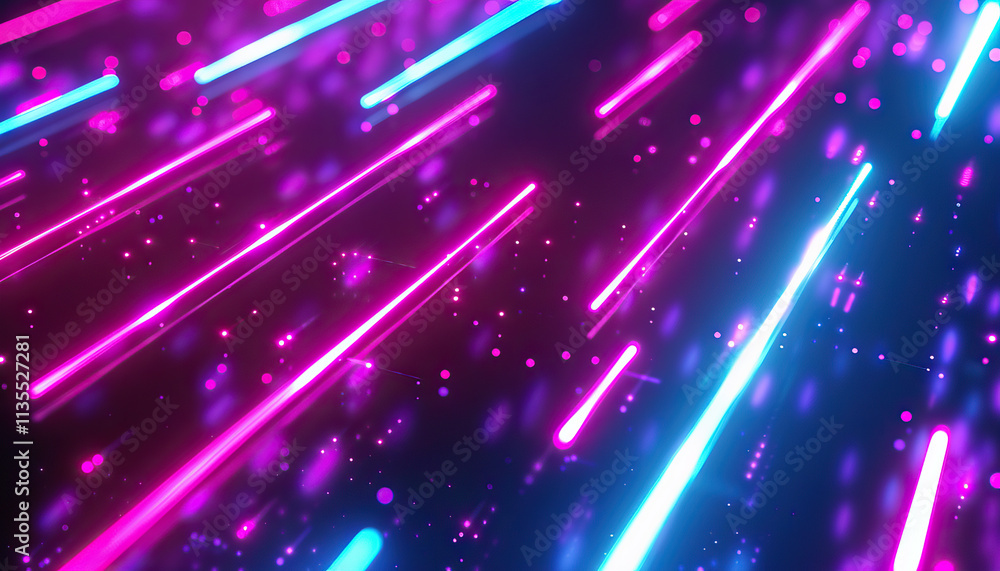 Poster abstract image of diagonal neon lines and lights