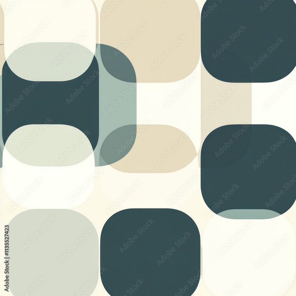 Poster abstract geometric pattern with overlapping rounded squares in muted tones.