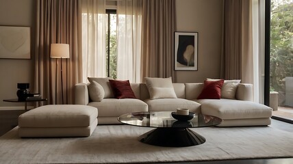 Obraz premium A Minimalist Living Room with Neutral Tones and Modern Charm