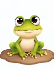 cartoon frog sitting on a piece of dirt.