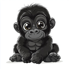 Adorable baby gorilla with big eyes, cartoon style, vector illustration
