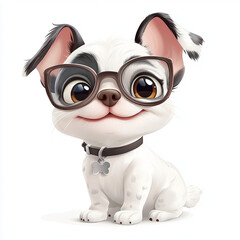 cute cartoon dog with glasses, smiling happily and looking playful