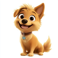 cheerful cartoon dog with big eyes and fluffy fur, smiling happily