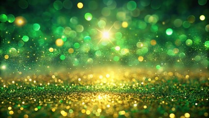 Obraz premium Abstract green and gold glittering background, glitter, sparkles, shiny, festive, abstract, vibrant, texture