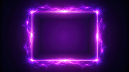 Bold purple neon square frame with surrounding wisps of light, neon, purple, square, frame, abstract, background, vibrant