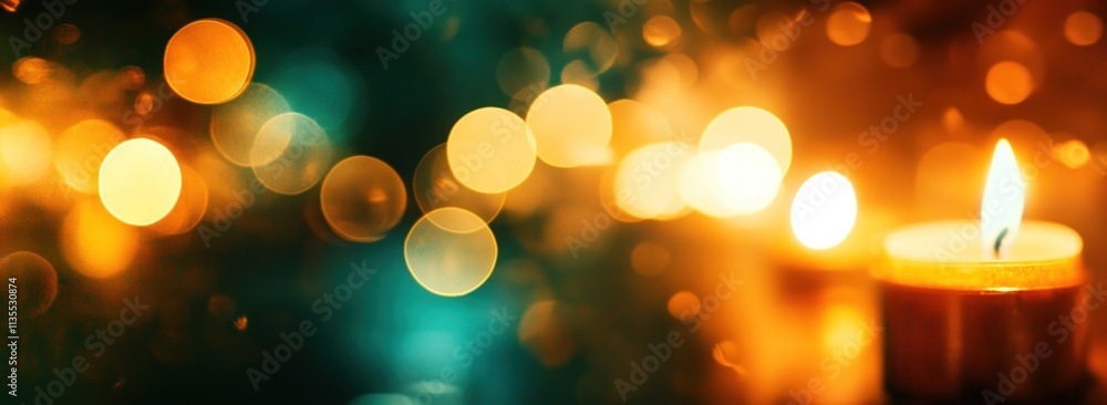 Aufkleber warm candle flames with blurred bokeh of lights glowing in background.