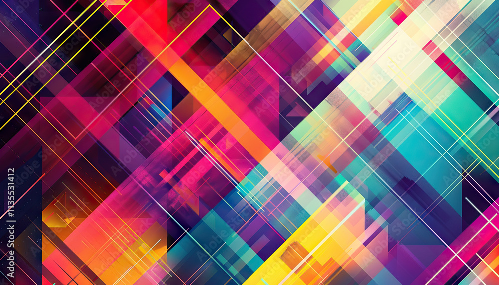 Poster abstract composition with intersecting geometric shapes and lines