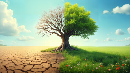 Contrast of Barren Land and Vibrant Nature