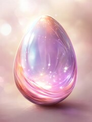 Obraz premium A glowing, iridescent egg with pastel hues of pink, purple, and gold, surrounded by soft light, AI