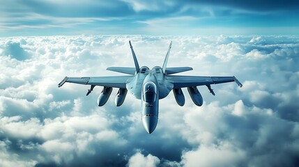 F 18 Super Hornet in Flight. Concept of Military Aviation, Power, and Speed.