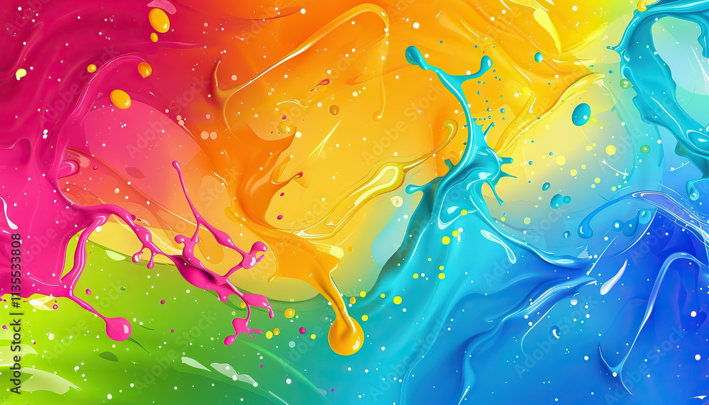 Poster abstract composition of multicolored paint splashes