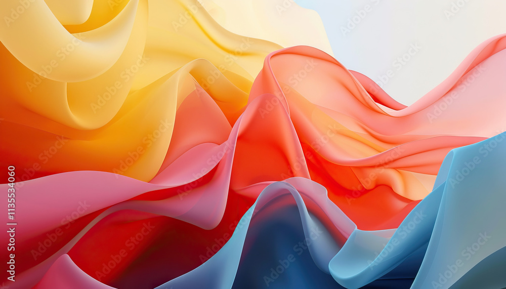 Poster abstract image of multicolored translucent fabrics