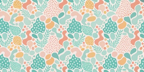 Abstract organic shapes seamless pattern in pastel colors for home decor, boho, background, minimalist, mid century