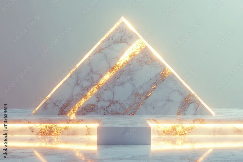 Poster Marble pyramid with gold lines on a stage.