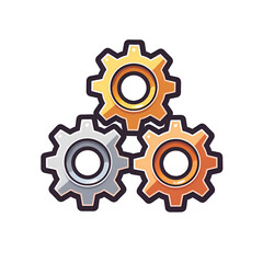 Fototapeta premium Stylized gears arrangement three interlocking mechanisms in vibrant colors, digital illustration of iconography concept.