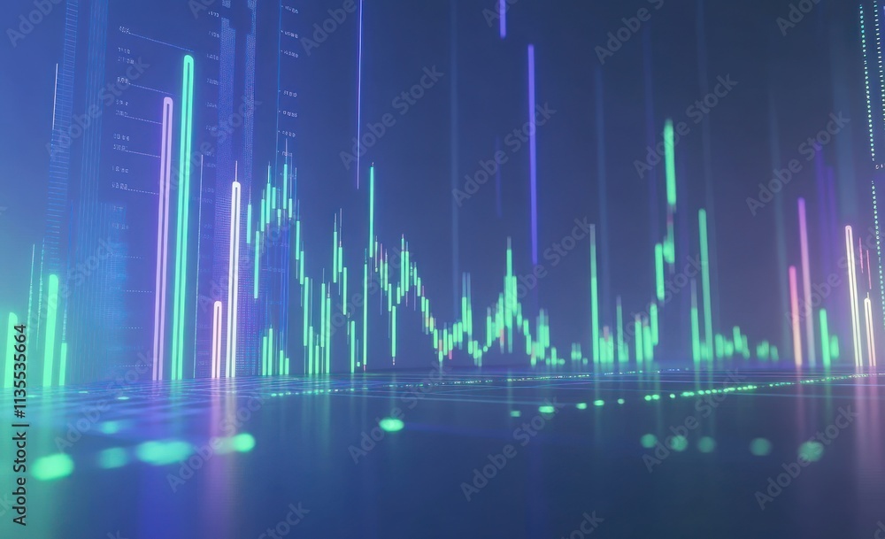 Poster Abstract glowing data visualization with financial graph.