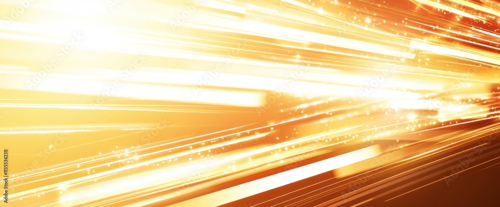 Poster Golden light streaks with bokeh effect and motion blur.