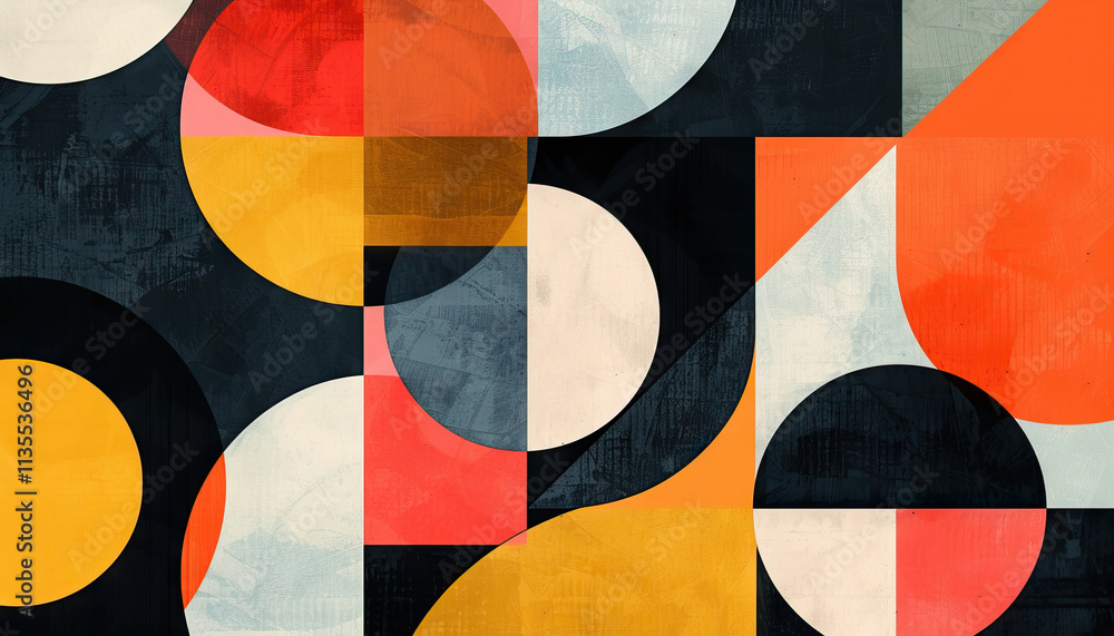 Poster abstract geometric composition with circles and squares