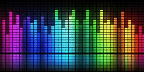 LED audio level meter displaying different levels of sound with vibrant colors, sound, music, technology, meter, display