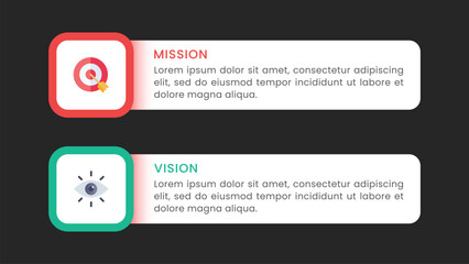 Mission and Vision of company. Comparison infographic.