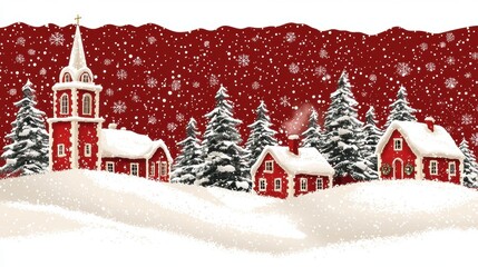 Fototapeta premium Winter wonderland scene snowy village with church christmas decor festive atmosphere scenic view holiday spirit