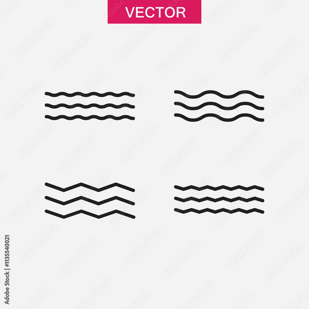 Poster wave icon set. vector flat black linear illustration for web and app..eps
