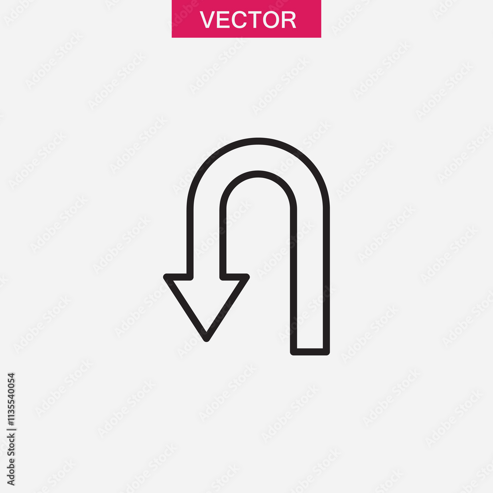 Poster arrow, direction, u turn vector flat linear illustration for web and app..eps