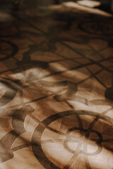 Obraz premium Luxury wooden floor with decorative ornaments, colonial style, natural floor with classic pattern 