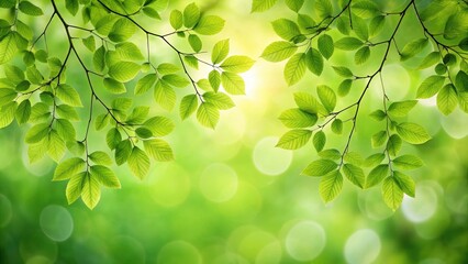 Naklejka premium Branch of tree with green leaves, branch, tree, nature, green, leaves, outdoors, growth, organic, forest, foliage, wood