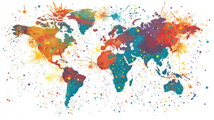 World Map with Pushpins Showing Global New Year Celebrations,  Global Unity and Celebrations, New Year's day, New Year's Eve 
