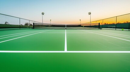 Fototapeta premium Tennis Court Sportsmanship Tennis court at sunset, vibrant colors.