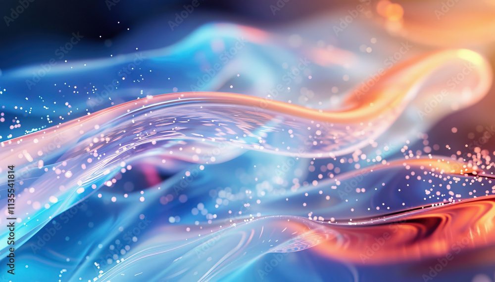 Poster abstract composition of translucent waves and particles