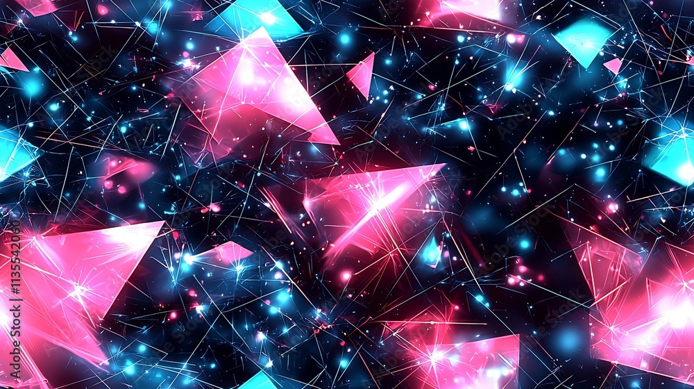 Poster abstract shimmering pink and blue geometric light design : generative ai