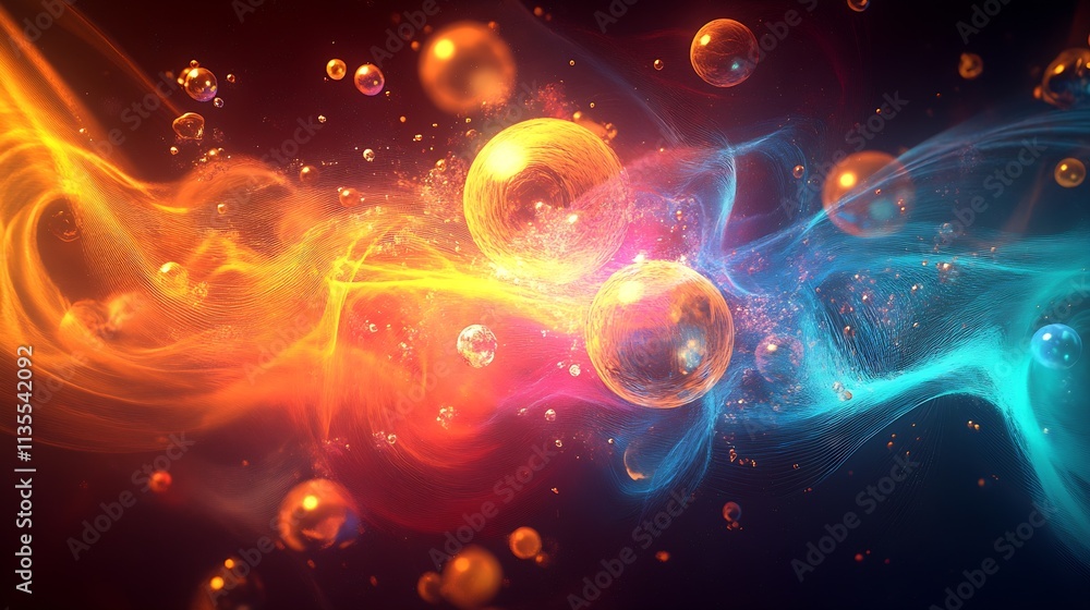 Poster Dynamic Interplay of Colorful Energetic Particles in Vibrant Abstract Art : Generative AI