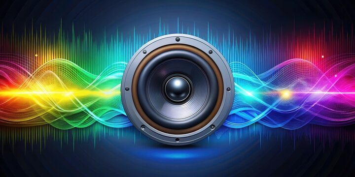 Bass music speaker vibrating with colored musical waves , bass, music, speaker, vibrating, colored, waves, sound, audio