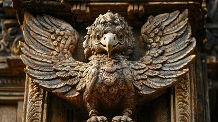Fototapeta premium Intricate Carved Stone Eagle Temple Decoration