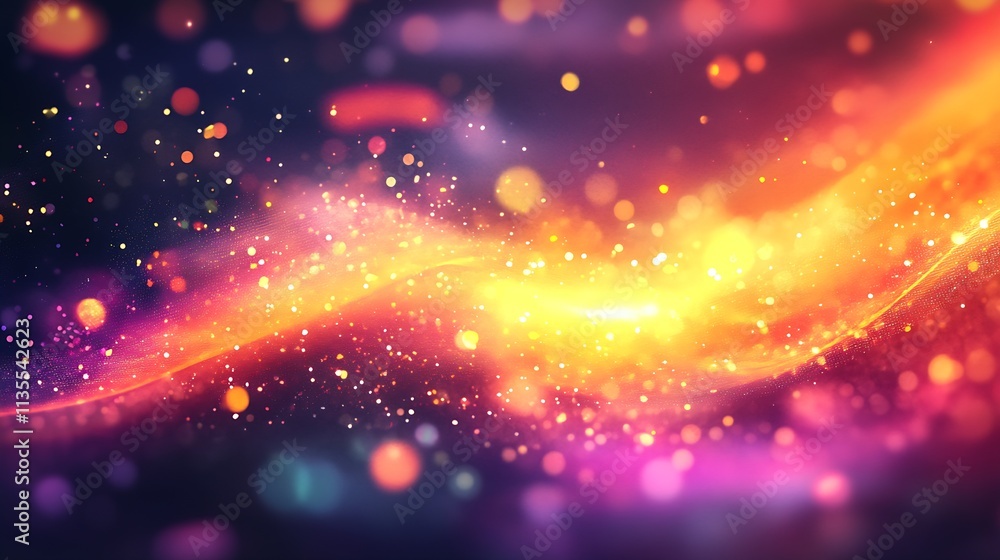 Poster abstract cosmos with luminous swirling light and colorful particles : generative ai