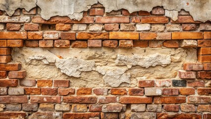Fototapeta premium Strip of bricks in old wall with destroyed plaster, bricks, old, wall, destroyed, plaster, aged, vintage, architecture