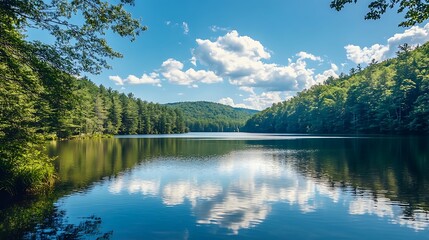 Fototapeta premium Serene Mountain Lake Scenery. Tranquil Nature Landscape.