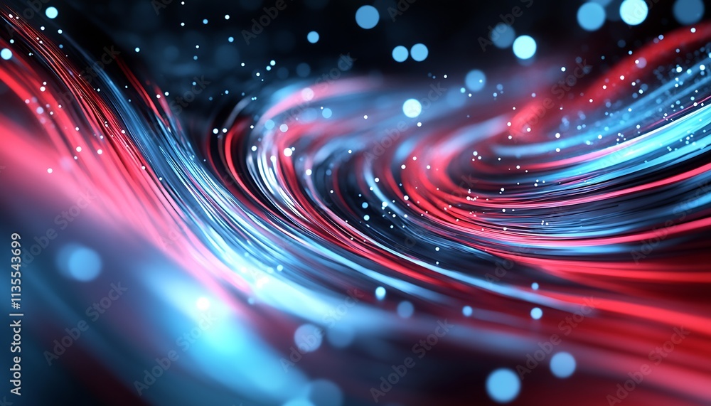 Poster Dynamic Wave-like Blue and Red Abstract Background with Sparkling Light Effects for Modern Design Themes : Generative AI