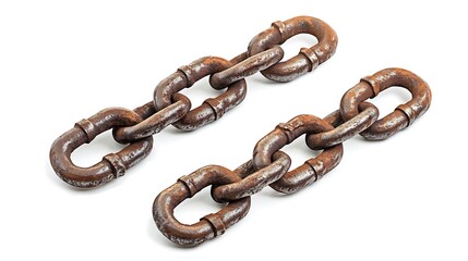 Obraz premium Two Rusty Chains Intertwined on White Background