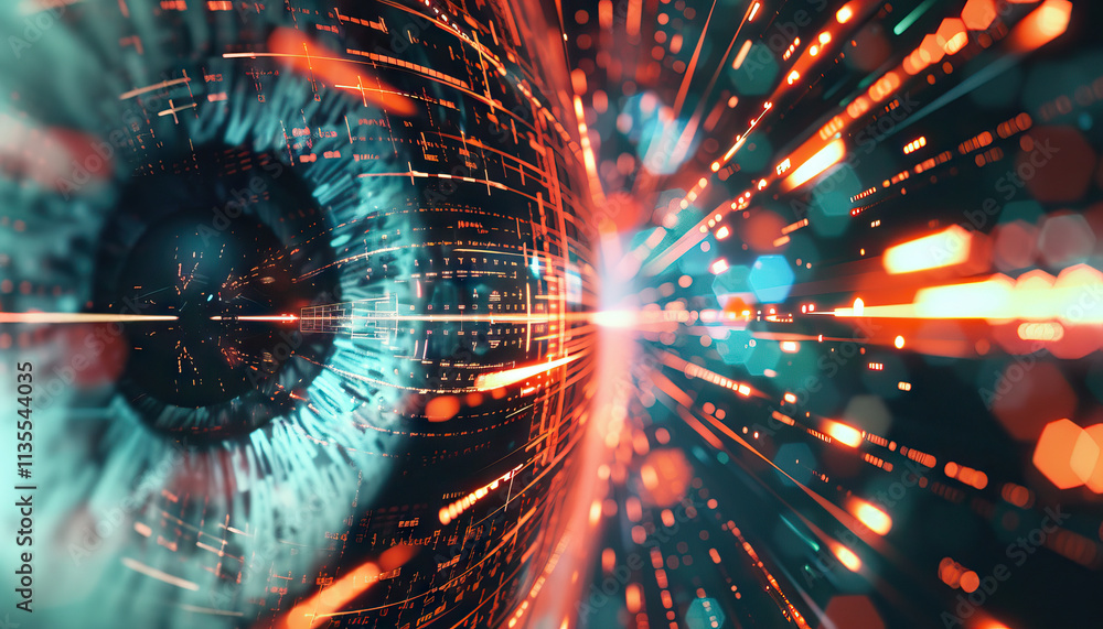 Poster stylized eye with data stream visualisation