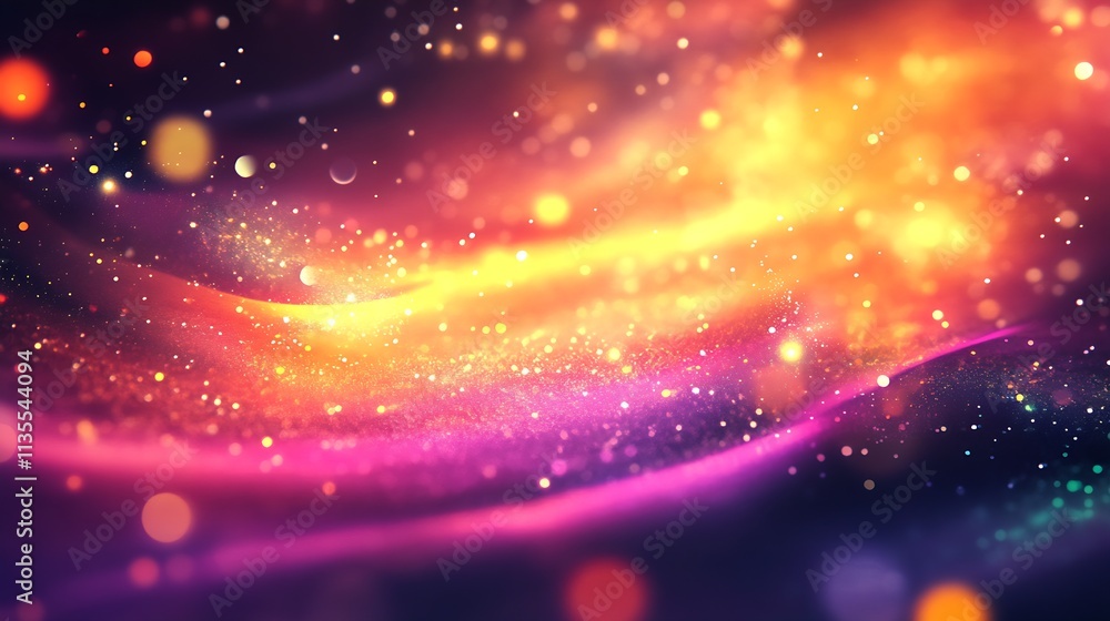 Leinwandbilder dreamy waves of color with sparkling bokeh energetic abstract background : generative ai